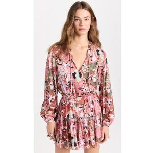 Misa Los Angeles Women's Mini Dress Lorena Pink Floral Long Sleeve Tiered Ruffle
